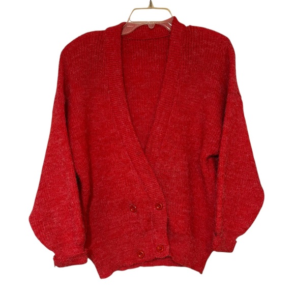 Vintage Sweaters - Vintage Knit Red Double Breasted Sweater Sz Large